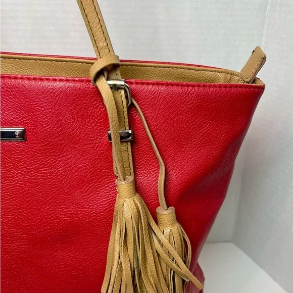 Nine West Red Tote with Tan Straps - Picture 4 of 16